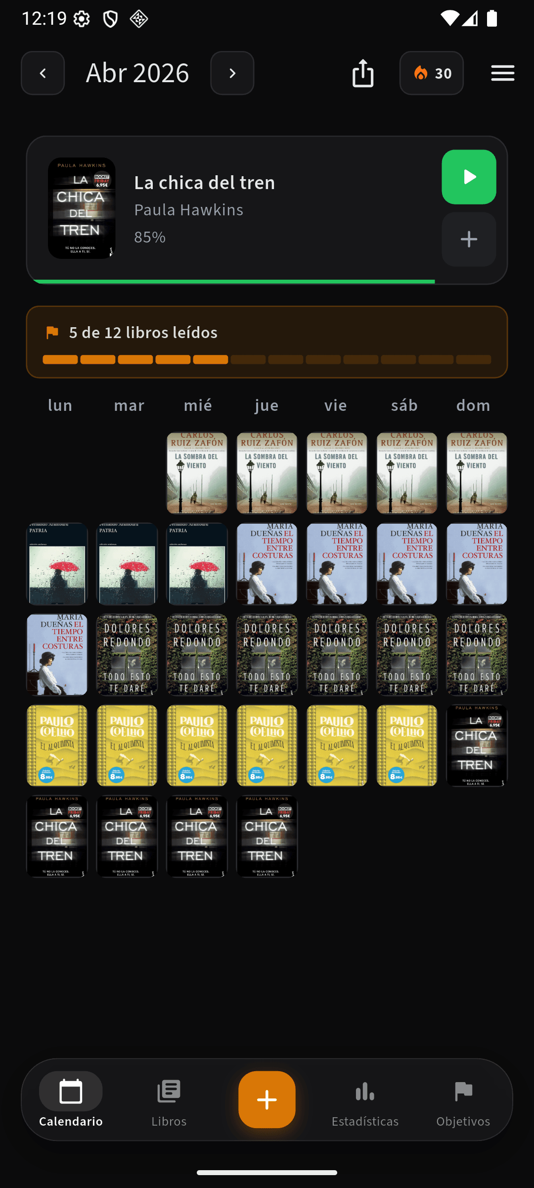 Calendar screen